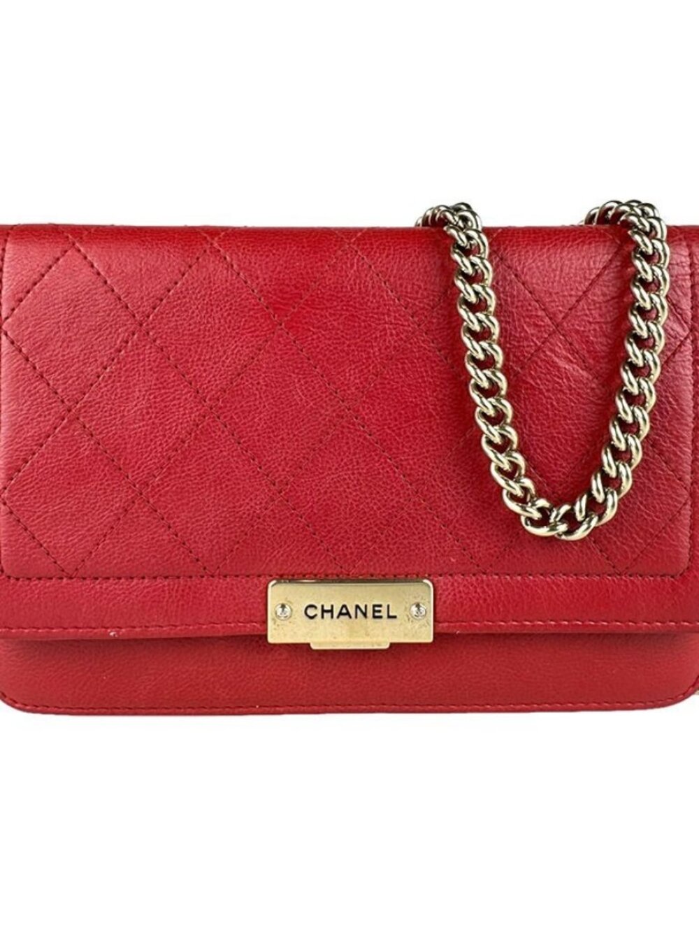 CHANEL Wallet on Chain Crossvody Bag Red/Gold Leather/Metal -